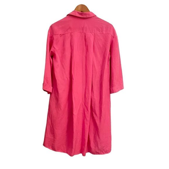 Zara Pink Lyocell Button Down Relax Oversized Midi Shirt Dress Pockets Size XS - Picture 3 of 8